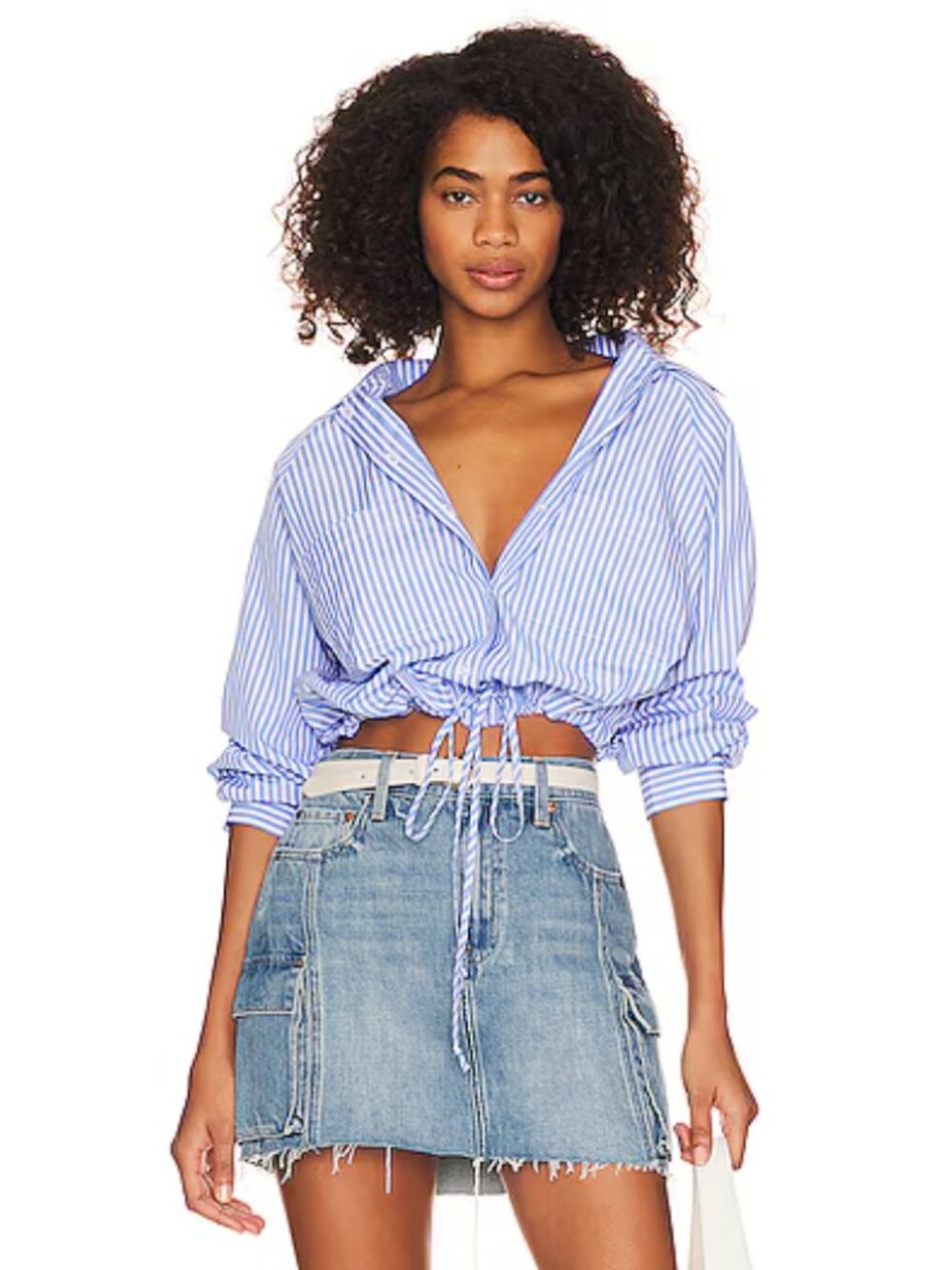 Cropped Adjustable Drawstring Button Up - Picture 3 of 5